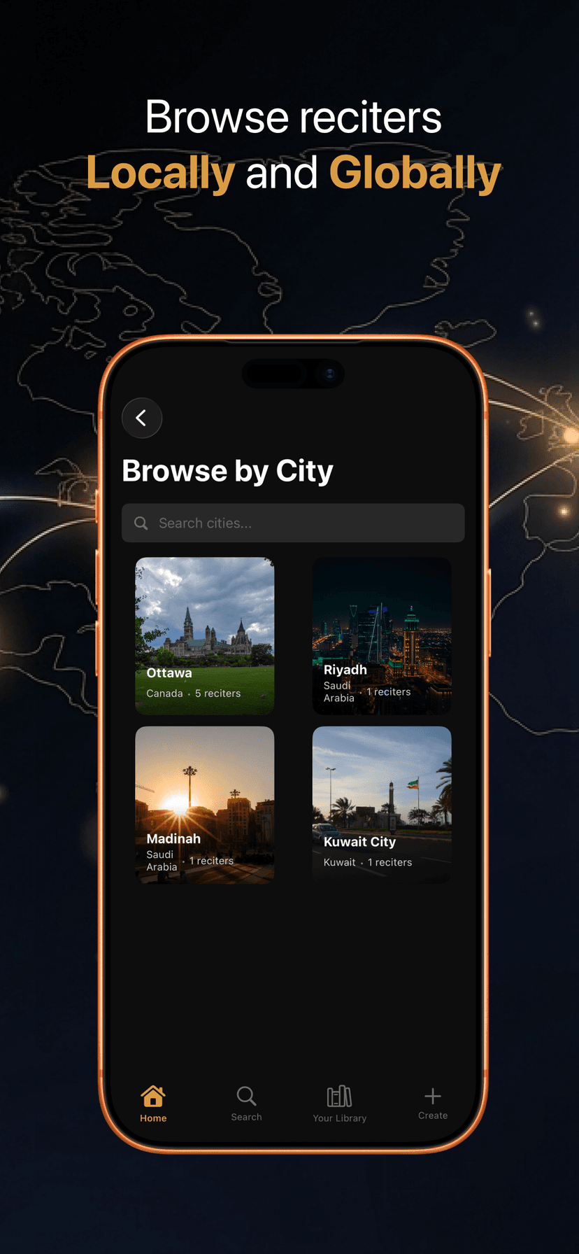 Browse reciters locally and globally by city