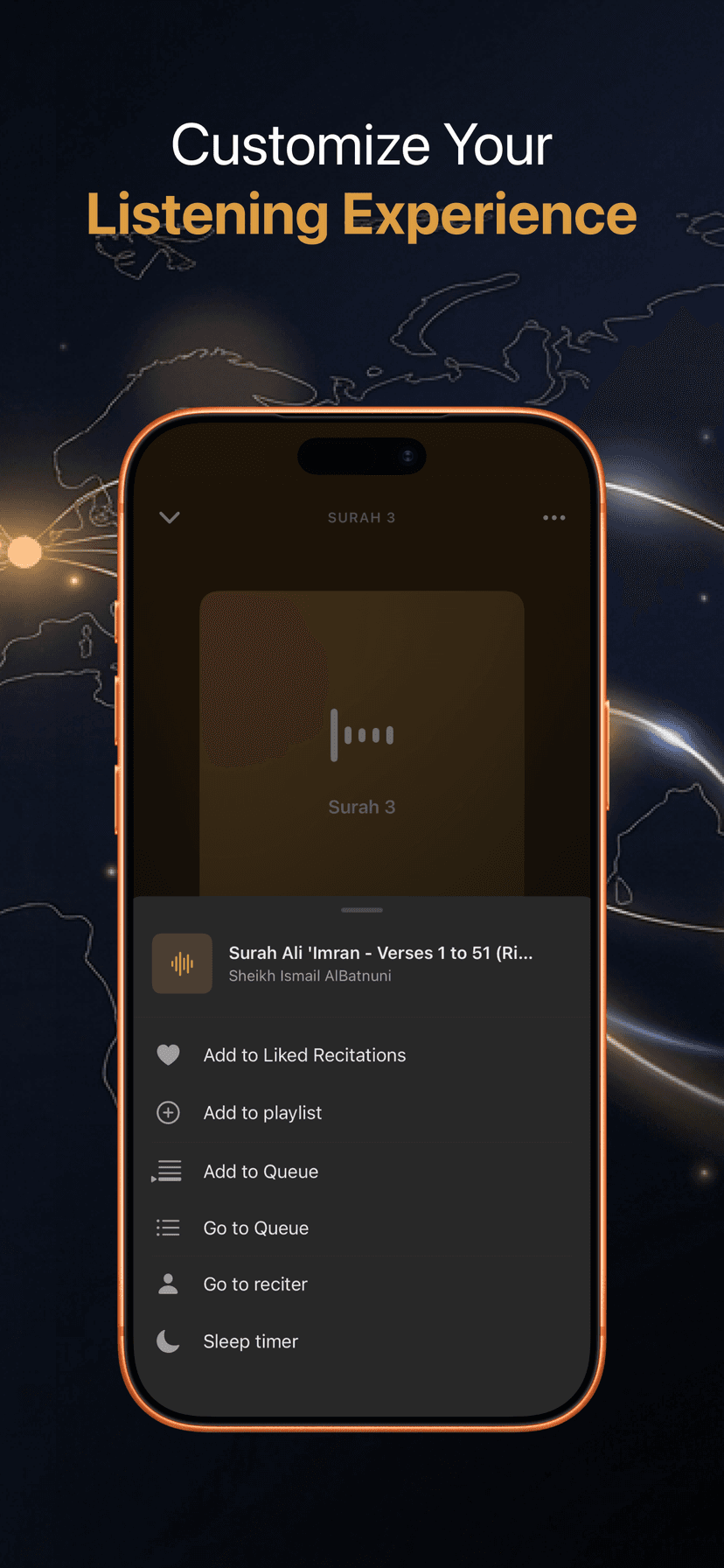 Customize your listening experience, playlists, queue, sleep timer